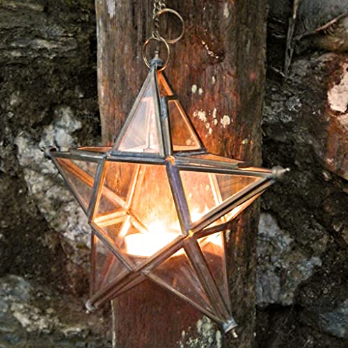 ARTINCO Art India Collections Brass and Glass Star Lantern for Christmas Hanging Decor, Diwali Star Hanging Lantern 6.5 x 6.5 inches - Image 1