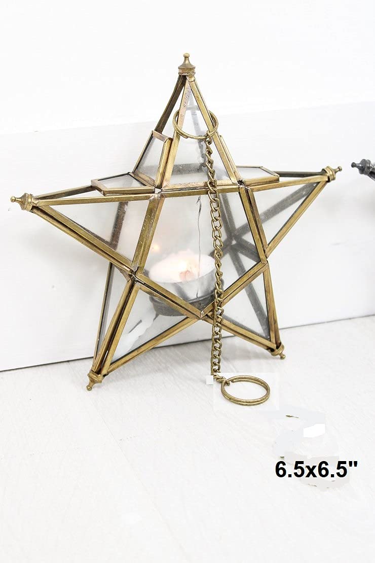 ARTINCO Art India Collections Brass and Glass Star Lantern for Christmas Hanging Decor, Diwali Star Hanging Lantern 6.5 x 6.5 inches - Image 4