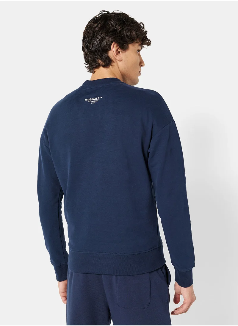 جاك اند جونز Logo Relaxed Crew Neck Sweatshirt