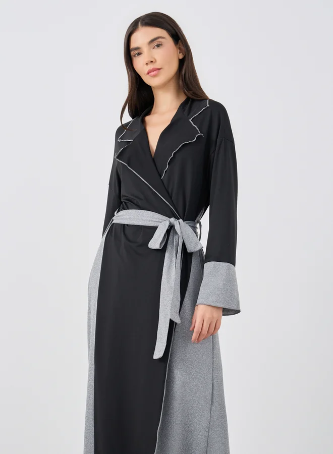 Styli Styli Color Block Notch Label Neck Midi Dress