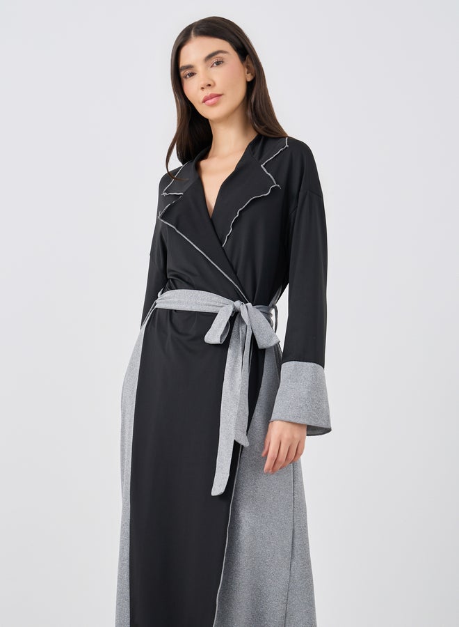 فستان ميدي بياقة مضلعة وألوان متضاربة