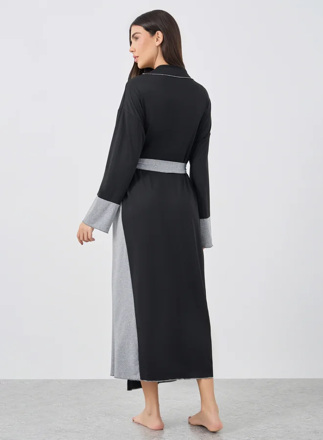 Styli Styli Color Block Notch Label Neck Midi Dress