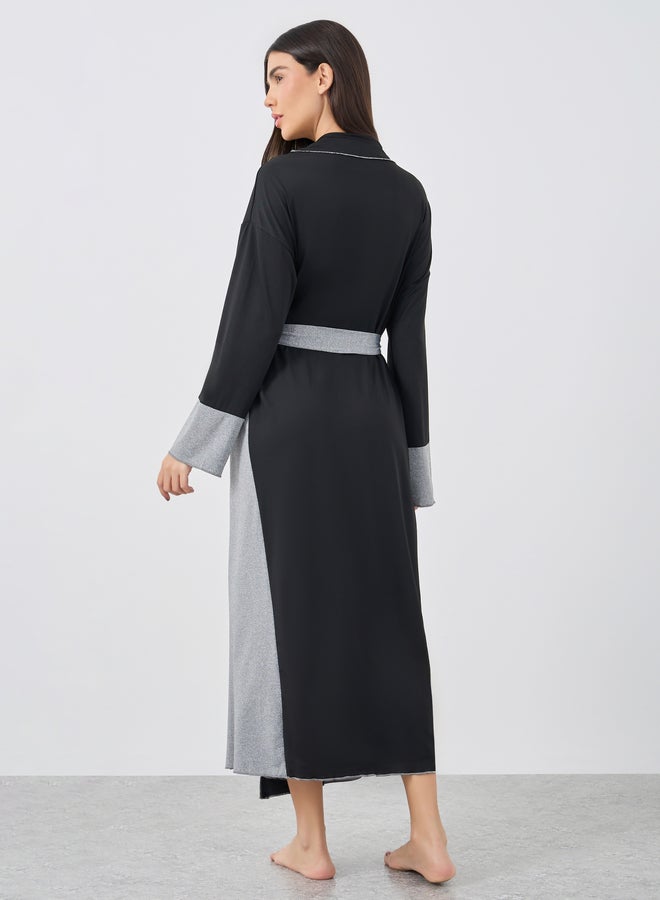 فستان ميدي بياقة مضلعة وألوان متضاربة