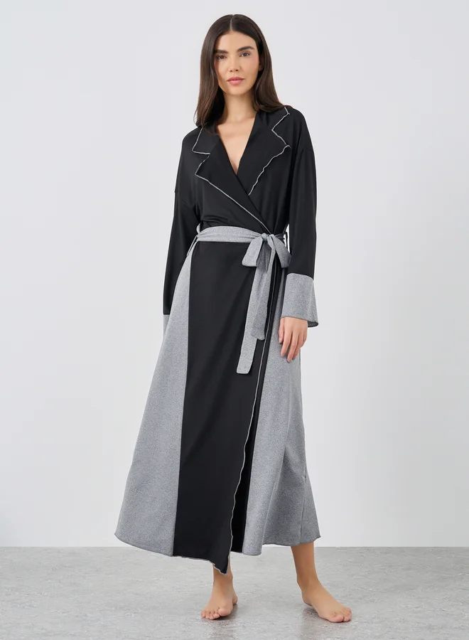 Styli Styli Color Block Notch Label Neck Midi Dress