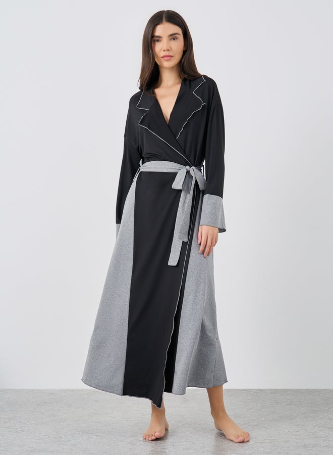 فستان ميدي بياقة مضلعة وألوان متضاربة