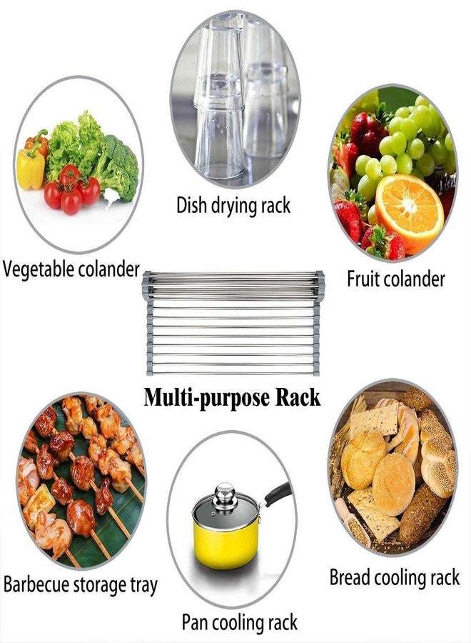 Thrivanta Roll Up Dish Drying Rack, Stainless Steel Over The Sink Dish Drying Rack | Rollable, Foldable Easy to Store(Multicolor) - Image 3