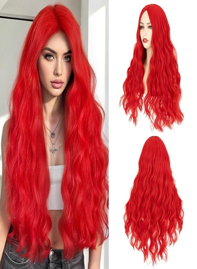 S-noilite Long Wavy Wig 24inch Red Long Wigs for Women Middle Part Natural Looking Synthetic Wigs for Cospaly Daily Use - Image 1
