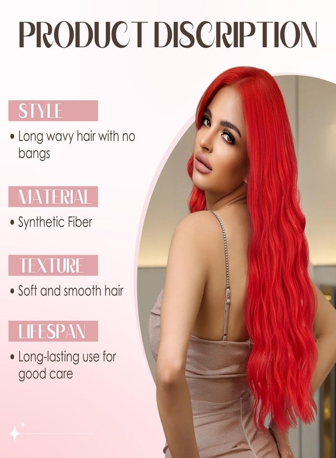 S-noilite Long Wavy Wig 24inch Red Long Wigs for Women Middle Part Natural Looking Synthetic Wigs for Cospaly Daily Use - Image 2