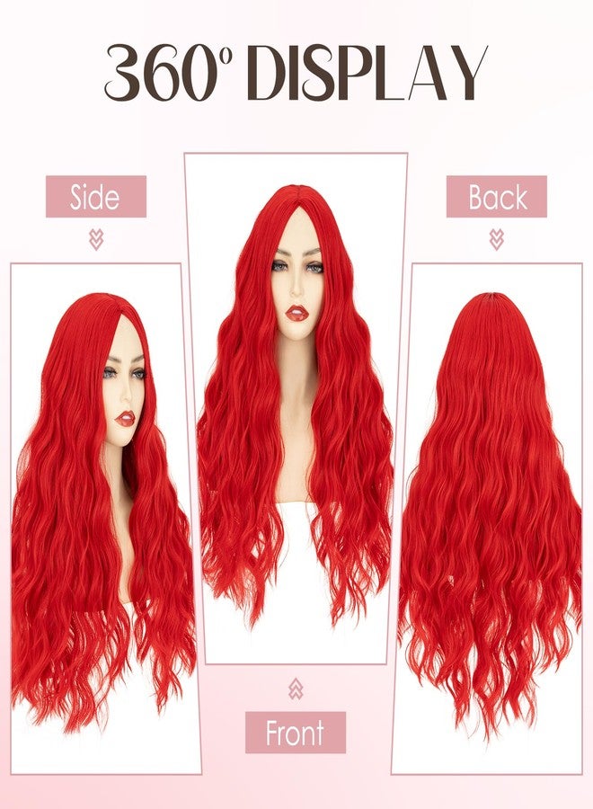 S-noilite Long Wavy Wig 24inch Red Long Wigs for Women Middle Part Natural Looking Synthetic Wigs for Cospaly Daily Use - Image 5