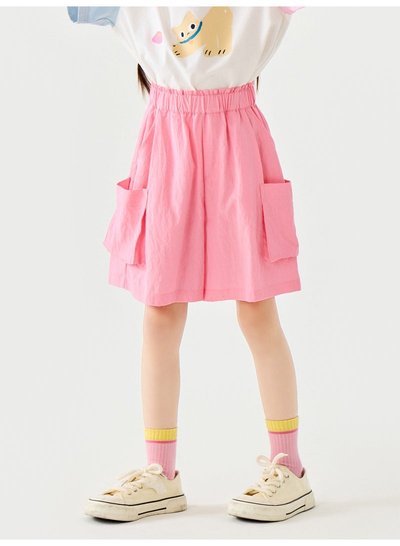 ميني بالا شورت عادي لبنات أطفال بحيز مرن وبطولات كارجو فاشلة ناعمة وقابلة للتنفس وخفيفة الوزن ومريحة لأسلوب الأناقة الصيفية الجديد المتسخ للارتداء اليومي للبنات - Image 1