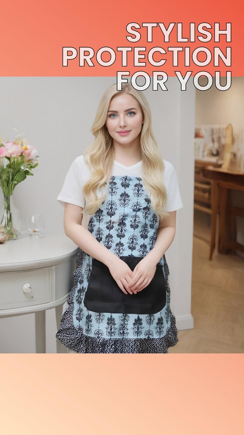Alex Virtue Lovely Flower Pattern Retro Aprons With Large Pockets for Women Girls Cooking Kitchen Bakery Mother's Gift (Dark Bloom) - Image 5