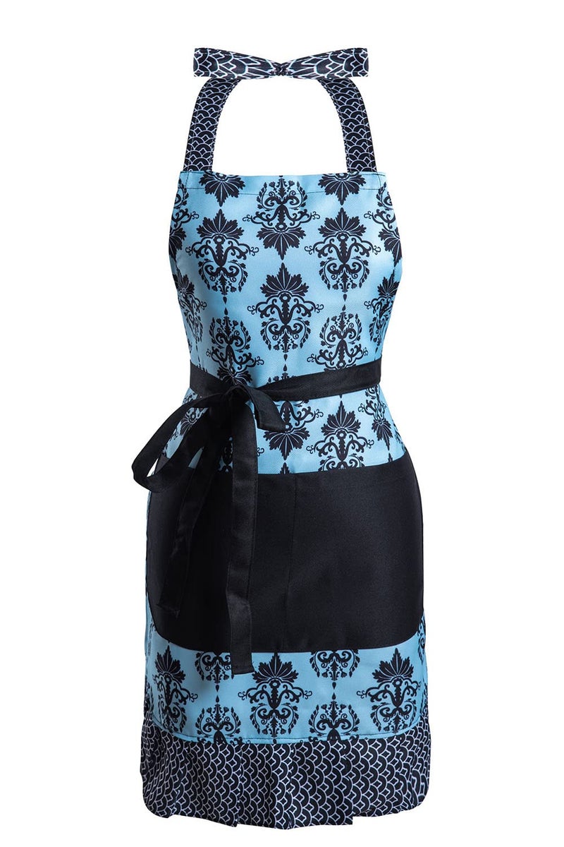 Alex Virtue Lovely Flower Pattern Retro Aprons With Large Pockets for Women Girls Cooking Kitchen Bakery Mother's Gift (Dark Bloom) - Image 1