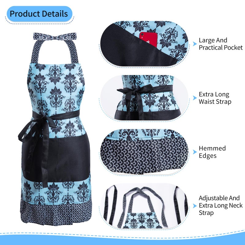 Alex Virtue Lovely Flower Pattern Retro Aprons With Large Pockets for Women Girls Cooking Kitchen Bakery Mother's Gift (Dark Bloom) - Image 4