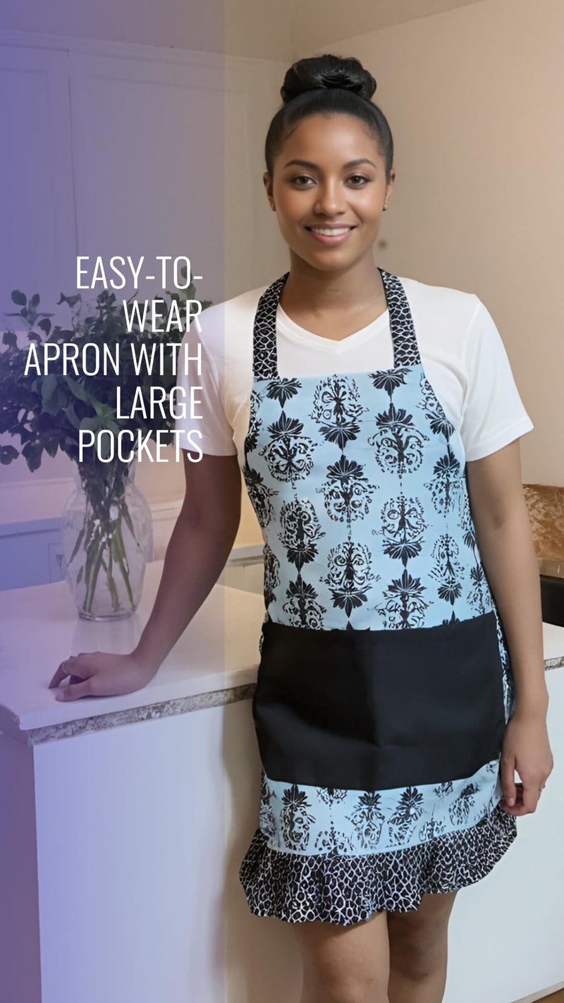 Alex Virtue Lovely Flower Pattern Retro Aprons With Large Pockets for Women Girls Cooking Kitchen Bakery Mother's Gift (Dark Bloom) - Image 3