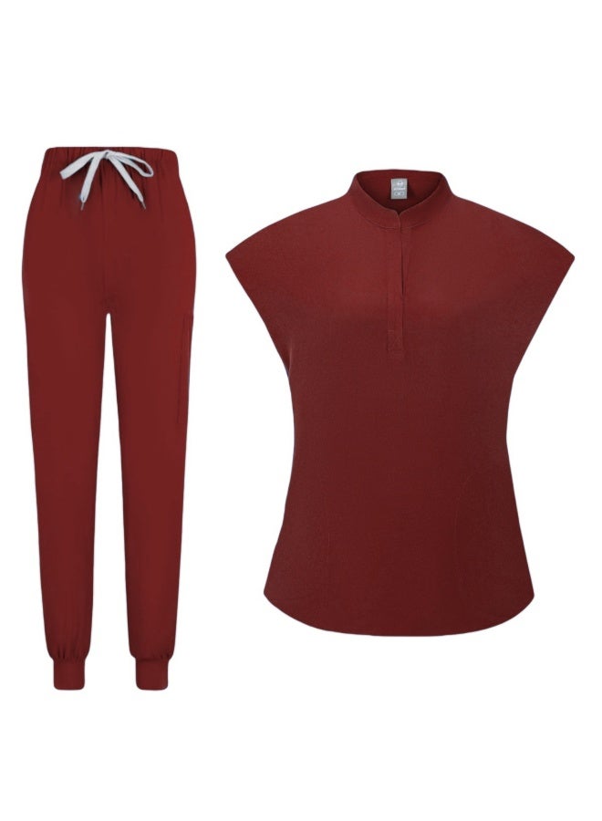 Loquat Womens Medical Scrubs Set Medical Uniform Set Wine Red - Image 1