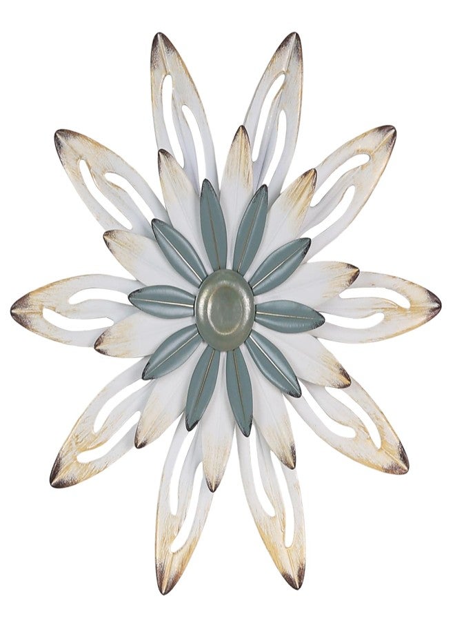 hogardeck Metal Flower Farmhouse Wall Decor, 16" Large Floral Metal Blue White Wall Art for Indoor Outdoor, Boho Wall Decor for Bathroom, Living Room, Kitchen, Bedroom, Porch, Garden, Yard - Image 1