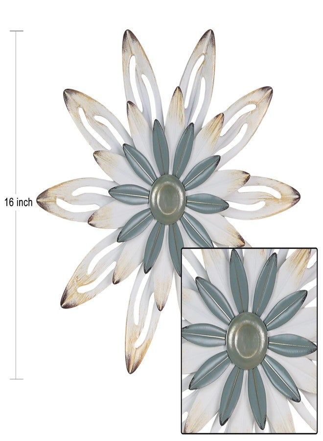hogardeck Metal Flower Farmhouse Wall Decor, 16" Large Floral Metal Blue White Wall Art for Indoor Outdoor, Boho Wall Decor for Bathroom, Living Room, Kitchen, Bedroom, Porch, Garden, Yard - Image 2