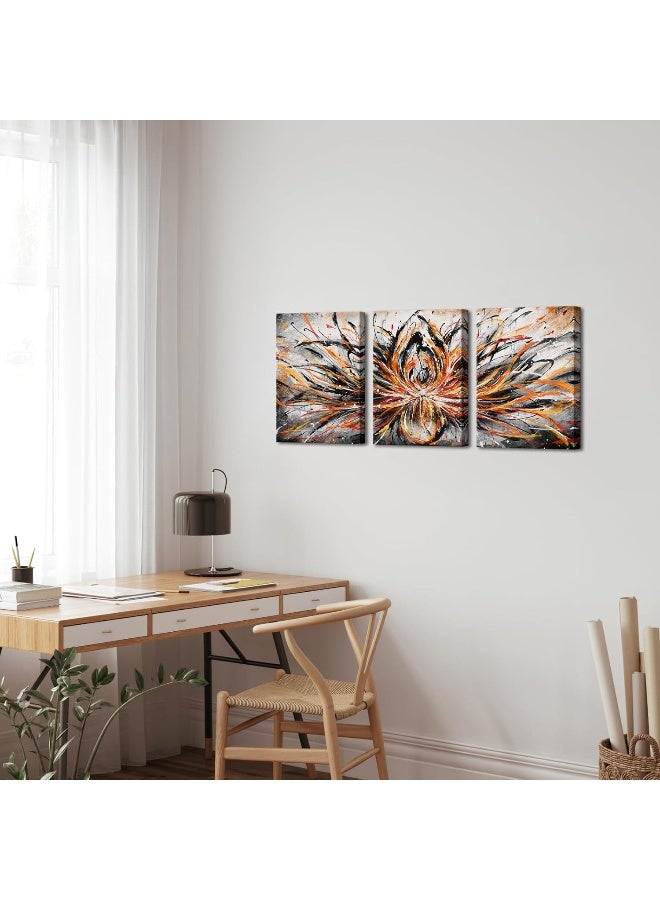 Home Trove Sechars Abstract Orange Canvas Wall Art Zen Lotus Flower Painting Prints Abstract Floral Artwork For Bedroom Bathroom Decor (Small)  - Image 3