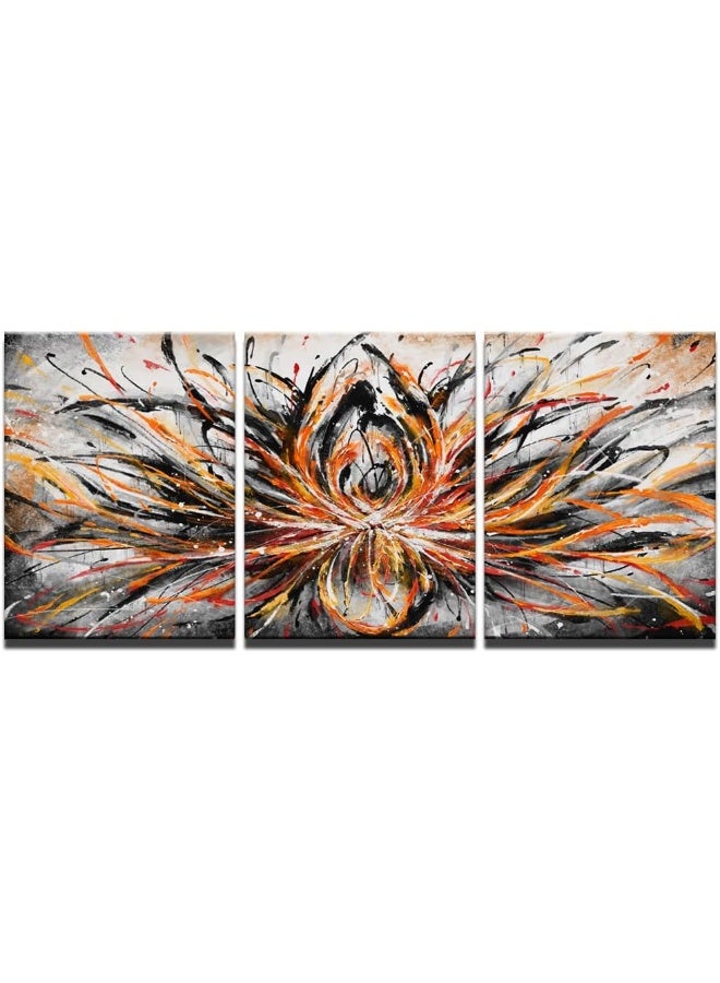 Home Trove Sechars Abstract Orange Canvas Wall Art Zen Lotus Flower Painting Prints Abstract Floral Artwork For Bedroom Bathroom Decor (Small)  - Image 1
