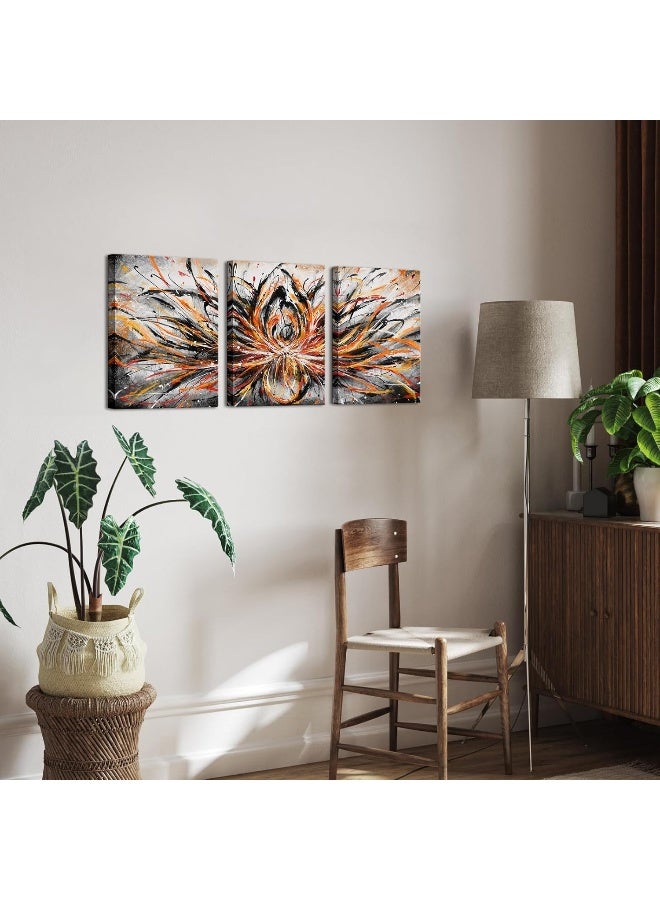 Home Trove Sechars Abstract Orange Canvas Wall Art Zen Lotus Flower Painting Prints Abstract Floral Artwork For Bedroom Bathroom Decor (Small)  - Image 5