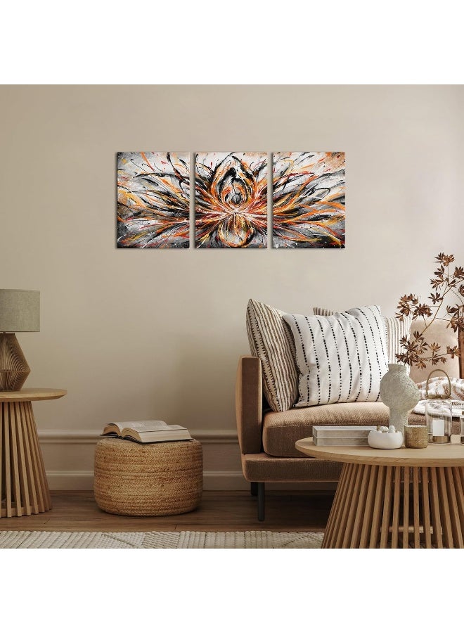 Home Trove Sechars Abstract Orange Canvas Wall Art Zen Lotus Flower Painting Prints Abstract Floral Artwork For Bedroom Bathroom Decor (Small)  - Image 4