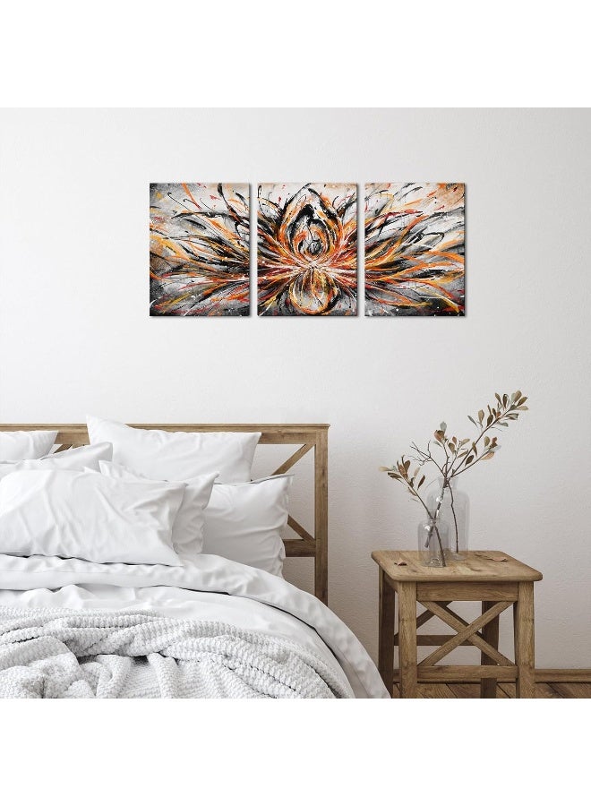 Home Trove Sechars Abstract Orange Canvas Wall Art Zen Lotus Flower Painting Prints Abstract Floral Artwork For Bedroom Bathroom Decor (Small)  - Image 2