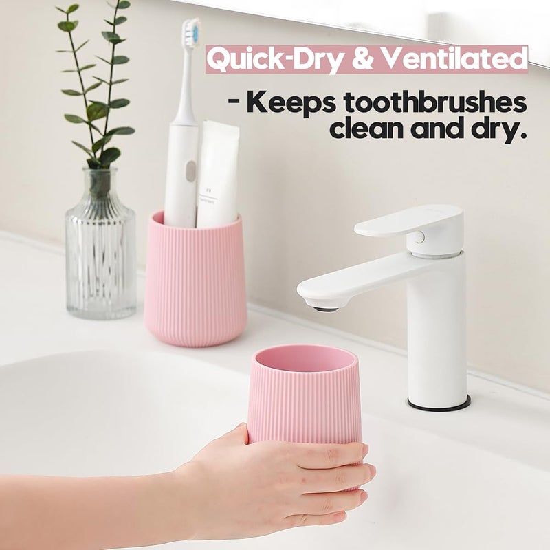 YAUKPH Pink Striped Toothbrush Holder for Electric Toothbrushes Bathroom Organizer for Toothpaste Kids & Adults - Image 3