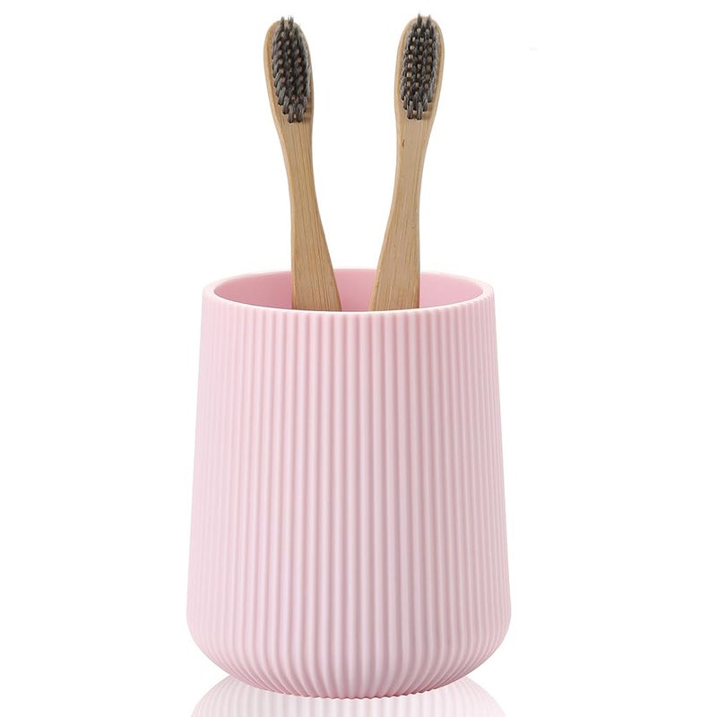 YAUKPH Pink Striped Toothbrush Holder for Electric Toothbrushes Bathroom Organizer for Toothpaste Kids & Adults - Image 1