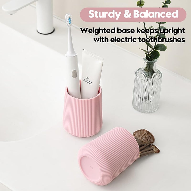 YAUKPH Pink Striped Toothbrush Holder for Electric Toothbrushes Bathroom Organizer for Toothpaste Kids & Adults - Image 4
