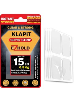 KLAPiT KLAPiT Super Strip EZHold - pre-cut 1"x1" Heavy-Duty Mounting Tape Squares, double sided, Waterproof, transparent Holds up to 15 LB (6.8 kg) instant, clean adhesion and leaves no residue (16pc)  - Image 1