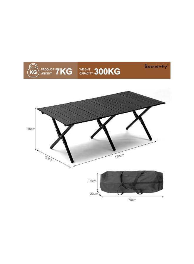 Beauenty طاولة خارجية محمولة، 120 * 60 سم طاولة تخييم قابلة للطي خفيفة الوزن للتخييم الخارجي، الشاطئ، الشواء، الحفلات (أسود) - Image 3