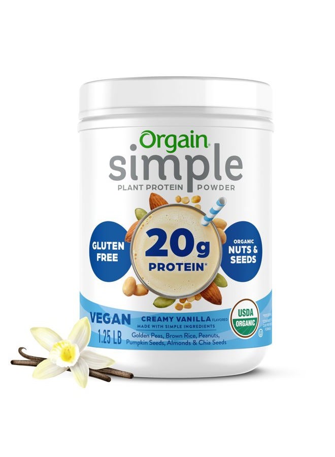 Orgain Organic Simple Vegan Protein Powder, Vanilla - 20g Plant Based Protein, Made with less Ingredients, No Artificial Sweeteners, Gluten Free, No Dairy or Lactose, 1.25 lb (Packaging May Vary) - Image 1