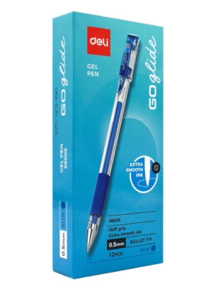 Deli E6600 Gel Pen (Conical Tip 0.5 mm), 12 pcs with 1 box â€“ Blue - Image 1