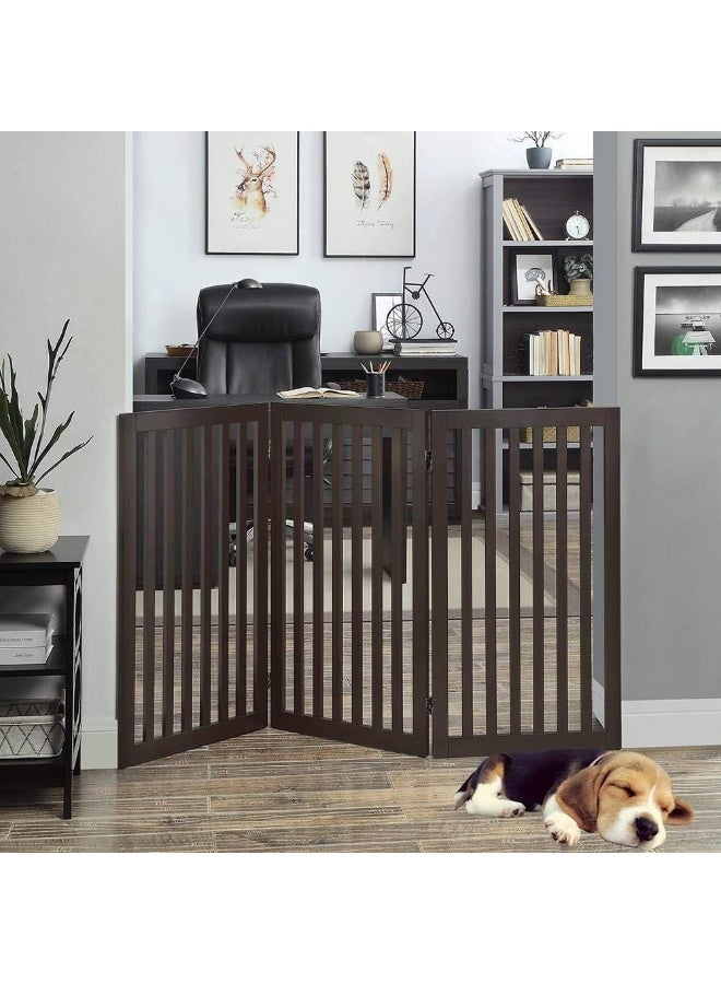 Unipaws Free Standing Pet Gate for Dog Cat, Tall Wooden Dog Gates for Doorway, Stairs, Foldable Pet Fence for The House, Expandable Dog Barrier, Indoor Use, Espresso - Image 2