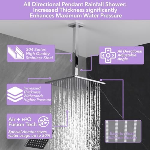 VANFOXLE Shower Faucet Set Chrome Shower System,Push Button Diverter Shower Faucet with 2 in 1 Handheld,Ceiling Mount Increased Thickness 10 Inch Shower Head with 6 Inch Wall Mount Shower Head - Image 2