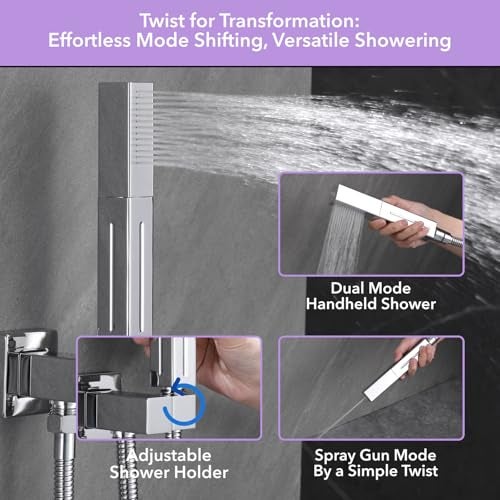 VANFOXLE Shower Faucet Set Chrome Shower System,Push Button Diverter Shower Faucet with 2 in 1 Handheld,Ceiling Mount Increased Thickness 10 Inch Shower Head with 6 Inch Wall Mount Shower Head - Image 4