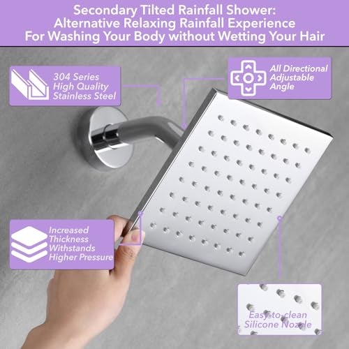 VANFOXLE Shower Faucet Set Chrome Shower System,Push Button Diverter Shower Faucet with 2 in 1 Handheld,Ceiling Mount Increased Thickness 10 Inch Shower Head with 6 Inch Wall Mount Shower Head - Image 3