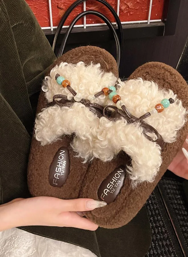 Take Two Plush Slides with Beaded Bow