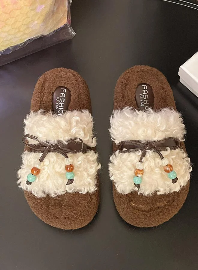 Take Two Plush Slides with Beaded Bow