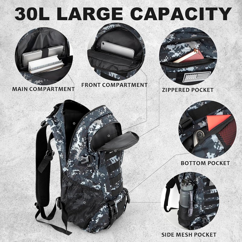 Jueachy Tactical Backpack for Men Hiking Day Pack Molle Military Rucksack Waterproof 30L EDC Bag with USA Flag Patch - Image 2