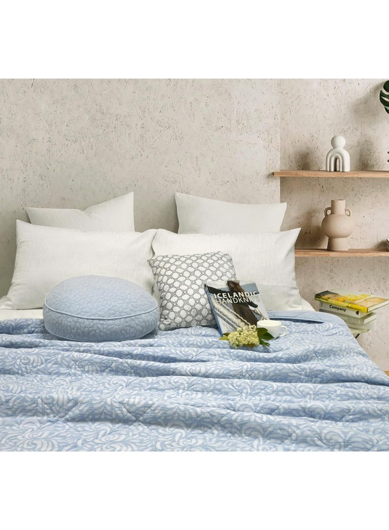 GOLD MANTIS Cotton Quilt Set – Lightweight Bedspread for All Seasons – 100% Cotton with Soft Polyester Filling – Queen Sizes – Soft Blue Printed Design (Queen) - Image 2