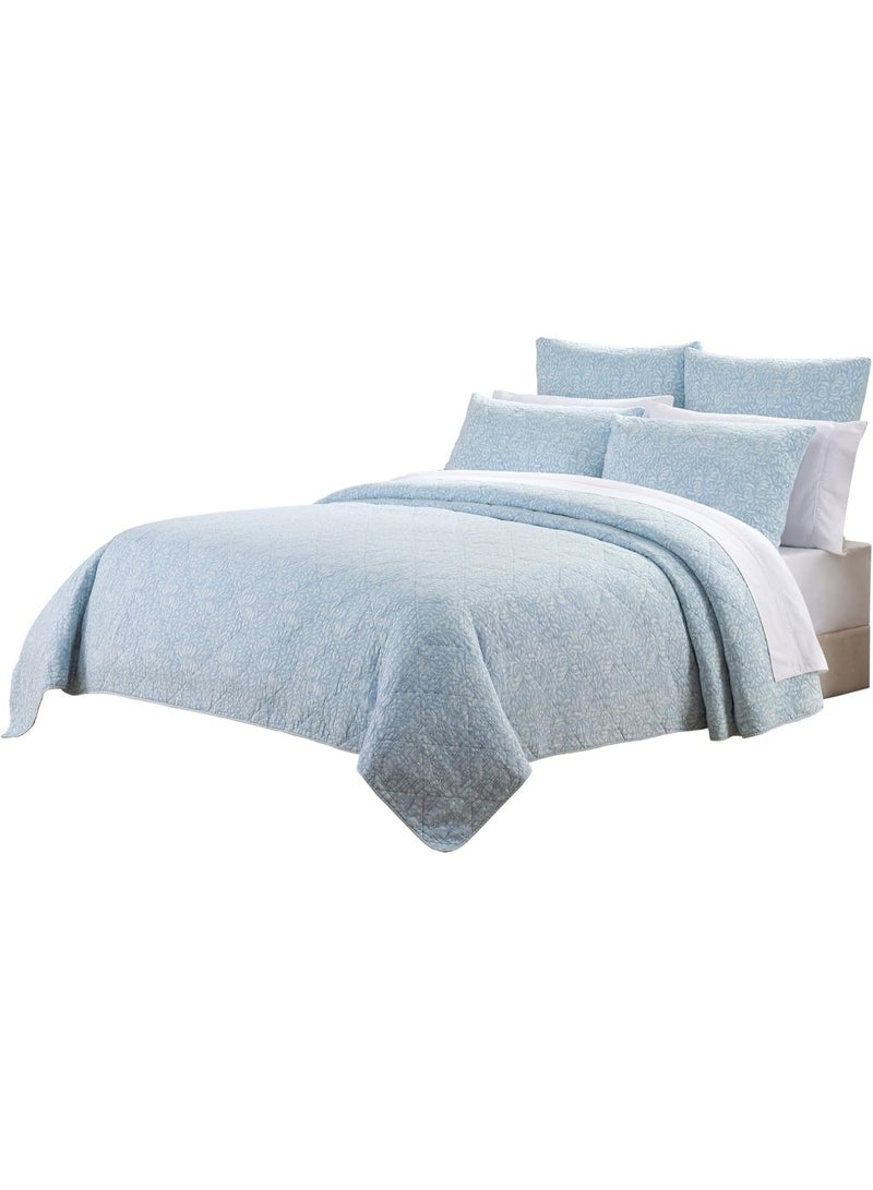 GOLD MANTIS Cotton Quilt Set – Lightweight Bedspread for All Seasons – 100% Cotton with Soft Polyester Filling – Queen Sizes – Soft Blue Printed Design (Queen) - Image 1