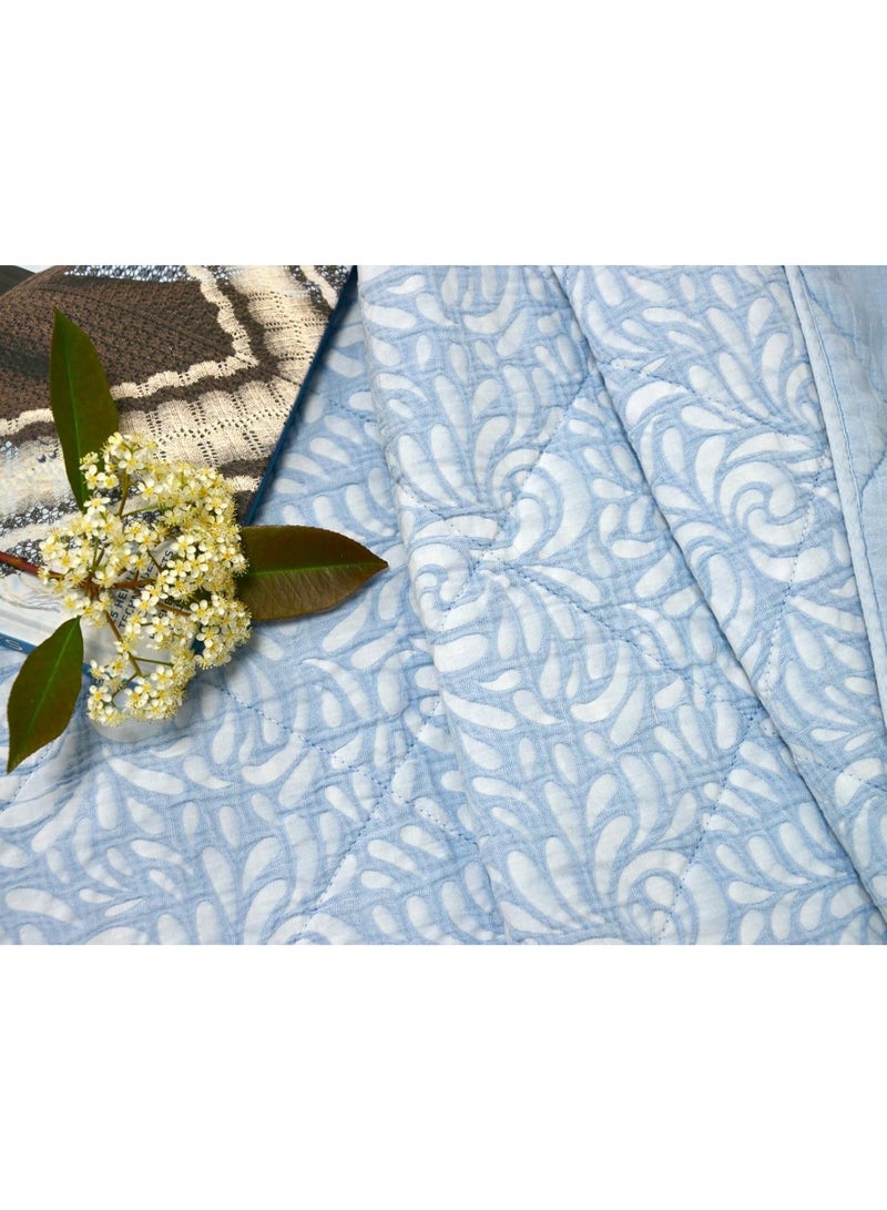 GOLD MANTIS Cotton Quilt Set – Lightweight Bedspread for All Seasons – 100% Cotton with Soft Polyester Filling – Queen Sizes – Soft Blue Printed Design (Queen) - Image 5
