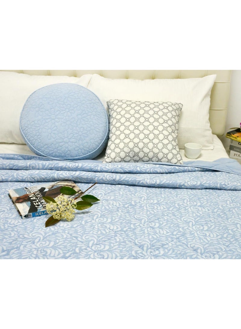 GOLD MANTIS Cotton Quilt Set – Lightweight Bedspread for All Seasons – 100% Cotton with Soft Polyester Filling – Queen Sizes – Soft Blue Printed Design (Queen) - Image 3