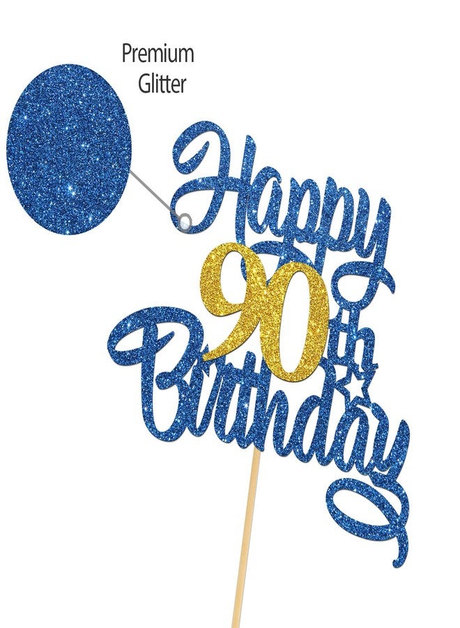 Helewilk Happy 90th Birthday Cake Topper,Blue Glitter 90th Cake Decorations,90&Fabulous/I'm 90/Ninety Years Old Birthday Cake Topper,Anniversary Party/Birthday Party Decoration Supplies - Image 3
