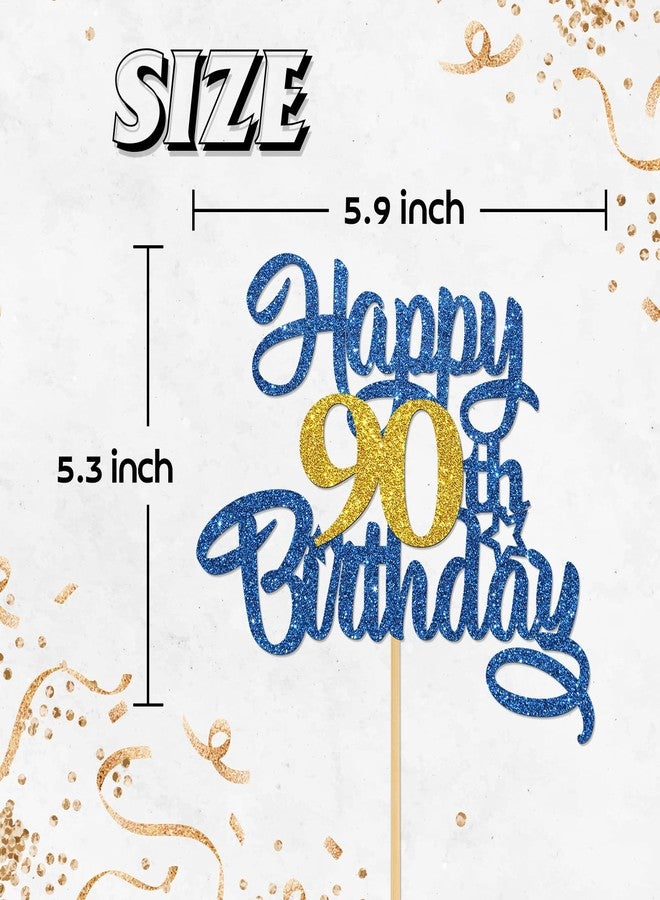 Helewilk Happy 90th Birthday Cake Topper,Blue Glitter 90th Cake Decorations,90&Fabulous/I'm 90/Ninety Years Old Birthday Cake Topper,Anniversary Party/Birthday Party Decoration Supplies - Image 2
