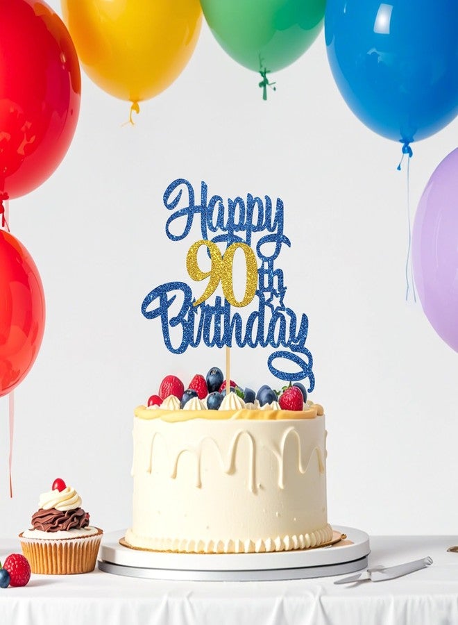 Helewilk Happy 90th Birthday Cake Topper,Blue Glitter 90th Cake Decorations,90&Fabulous/I'm 90/Ninety Years Old Birthday Cake Topper,Anniversary Party/Birthday Party Decoration Supplies - Image 5