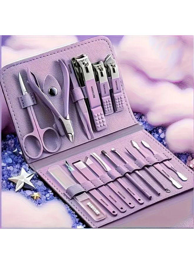 16 Pcs Green Stainless Steel Nail Pedicure Set With Clippers Scissors Ear Scoop Travel Essentials - Image 3