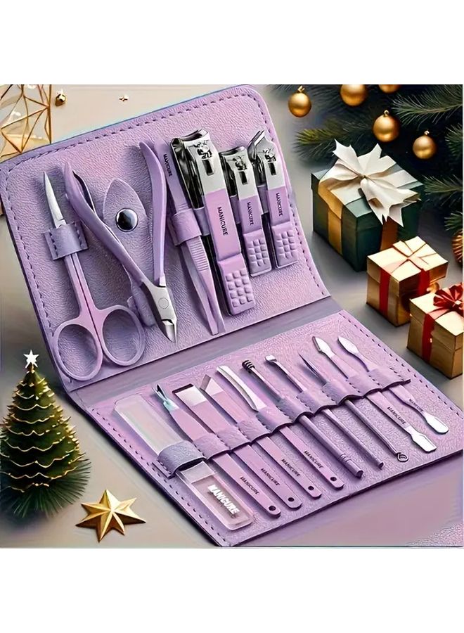 16 Pcs Green Stainless Steel Nail Pedicure Set With Clippers Scissors Ear Scoop Travel Essentials - Image 2
