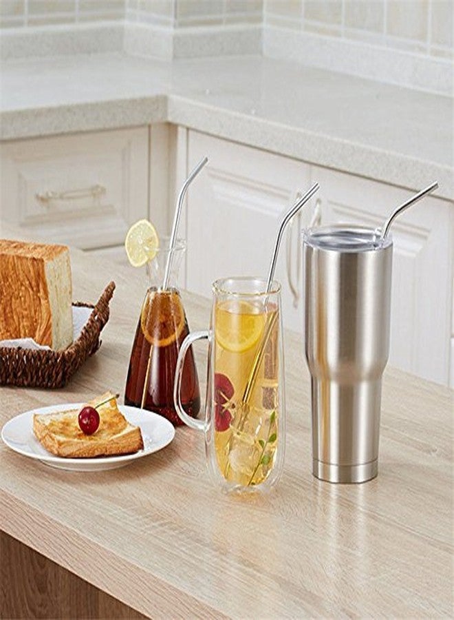 SpiderJuice Set of 2 pcs Metal Stainless Steel Strong Reusable Eco Friendly Drinking Straws Pipe with 1 pc Free Hard Bristles Flexible Cleaning Brush (2 Pcs Bent + 1 Pc Cleaning Flexible Brush) - Image 4